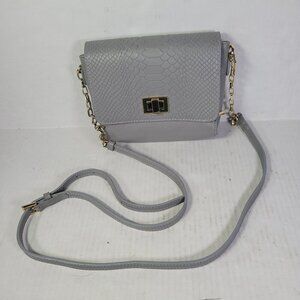 Gigi New York Gray Faux Leather Snake Print Crossbody Bag With Gold Chain Strap